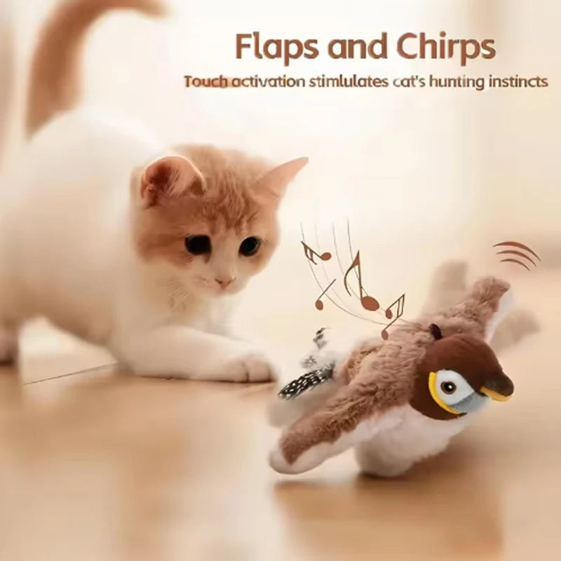 Rechargeable Touch Activated Plush Bird Toy Chirping Flapping For Pets