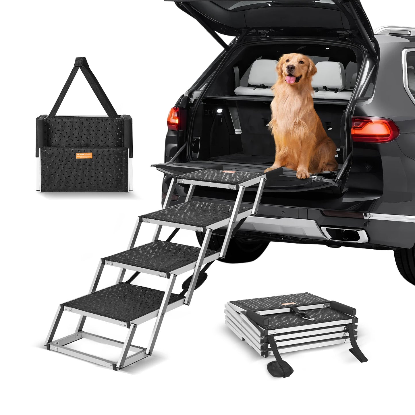 SucceBuy Folding Portable Dog Stair For Cars Aluminum Steps